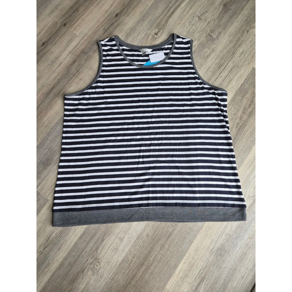 CJ Banks Womens 3X Tank Top Navy Blue White Striped Sleeveless Scoop Neck NEW
